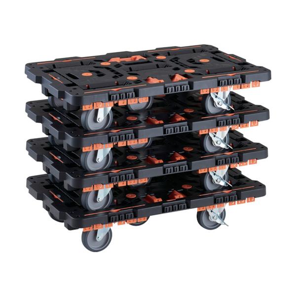 TRUSCO(トラスコ) まとめ買い 連結式樹脂製平台車 ビートル 700X450 自在5輪 内2輪ストッパー付 コボレ止めセット とめたろう付 4台セット BT700KJ5S2-E100T-M4｜工具の楽市 25,550円