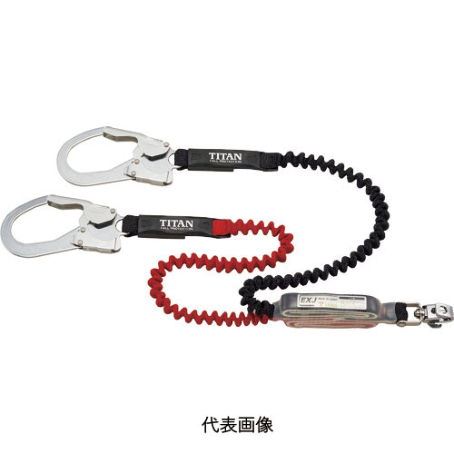 ☆サンコー タイタン HL-ERW EXJ伸縮ストラップ式 タイプ1ランヤード ブラック/レッド ダブル 墜落制止用器具 コード(1605570)|工具ショップ