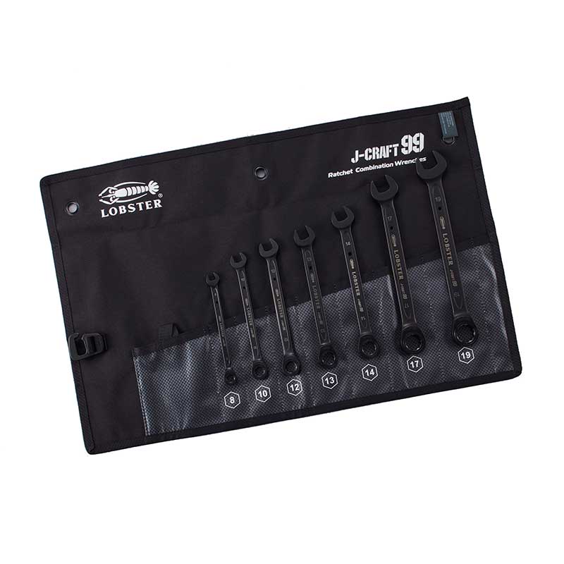 【数量限定】☆ロブテックス　JBRW7SET　J-CRAFT99　ラチェットコンビレンチセット　７サイズ+ツールロール　黒　ブラック