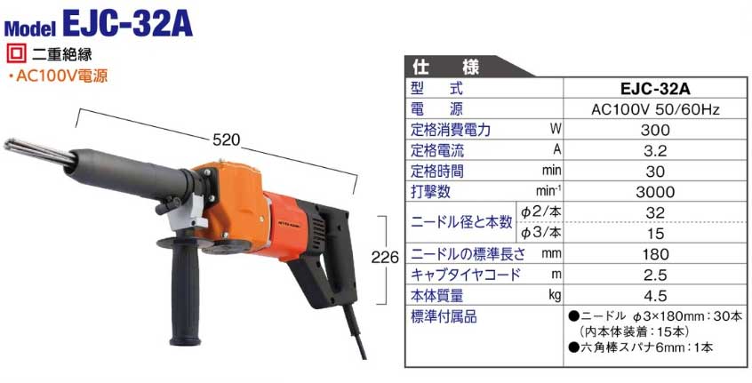 ☆日東工器 EJC-32A 電動ジェットタガネ 電動式多針タガネ DIY・工具