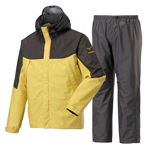 ★ミズノ/MIZUNO 　A2MG8A0174　ベルグテックEX／ストームセイバーVI　レインスーツ　 [メンズ] 　アカシアイエロー(74)　（上下セット） アウトドア　登山　防寒着　バイク・自転車通勤用　雨カッパ　おしゃれ