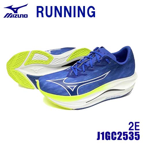 ☆ミズノ/MIZUNO J1GC2535 ウエーブリベリオンフラッシュ3 2E相当 ブルー×ホワイト×イエロー(51) ランニングシューズ (24.5~29.0cm)|工具ショップ
