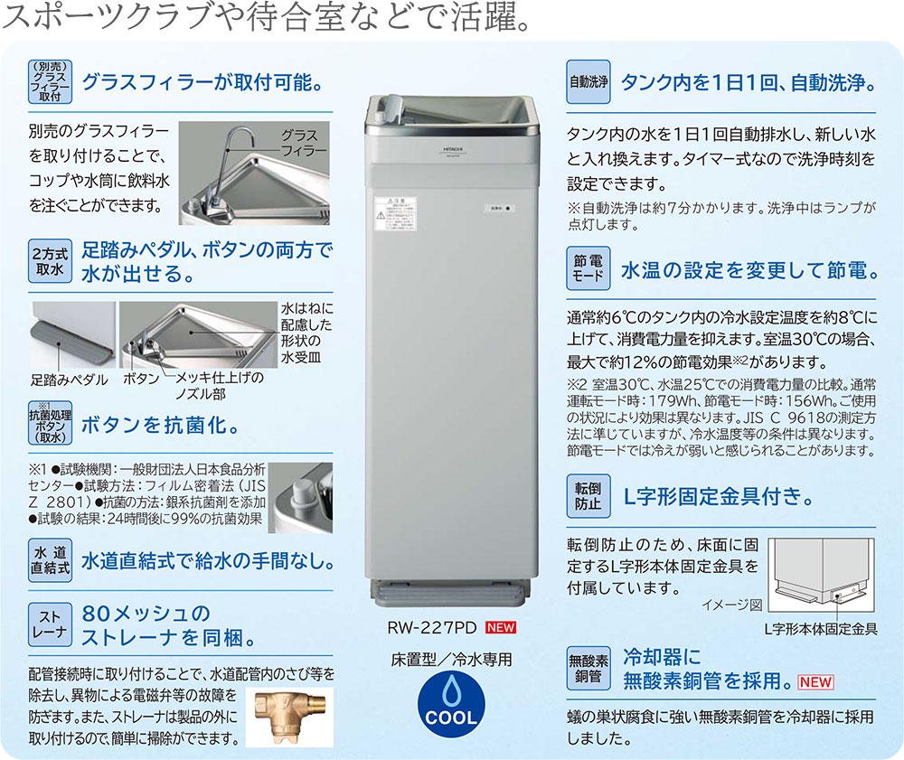 リアル 日立 RW-227PD ウォータークーラー 冷水専用 床置水道直結型 RW227PD smartpipe.com.br