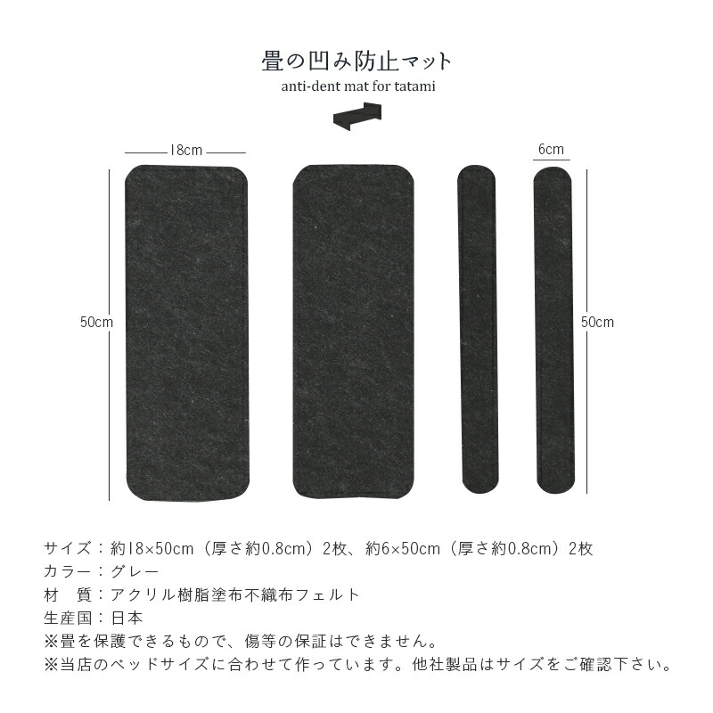 楽天市場 畳 へこみ防止マット 畳ベッドの下 凹み防止４枚入り 約18cm 50cm2枚と約6cm 50cm２枚 ベッド ベッドフレーム 畳ベッド ヘッド付きシングルベッド セミダブルベッドハサミで切ってサイズを変えることができます 日本製 タタミ工場こうひん