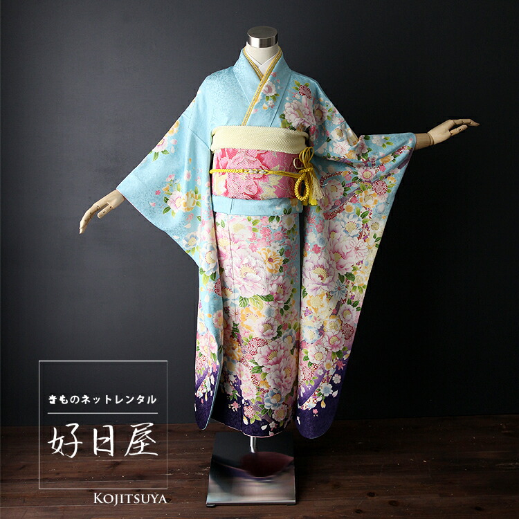 振袖 身長145-160cm　紺色　桜　正絹 振袖 身長145-160cm紺色桜正絹