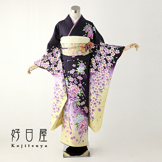楽天市場】【レンタル】 振袖 フルセット 正絹 適応身長152〜167cm 紫 ...