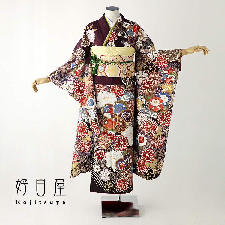 楽天市場】【レンタル】 振袖 フルセット 正絹 適応身長152〜167cm 紫 ...