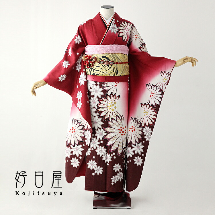 楽天市場】【レンタル】 振袖 フルセット 正絹 適応身長161〜176cm 赤 