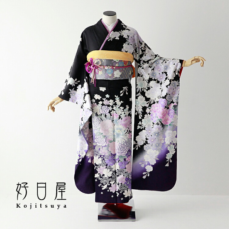 楽天市場】【レンタル】 振袖 フルセット 正絹 適応身長152〜167cm 紫 ...