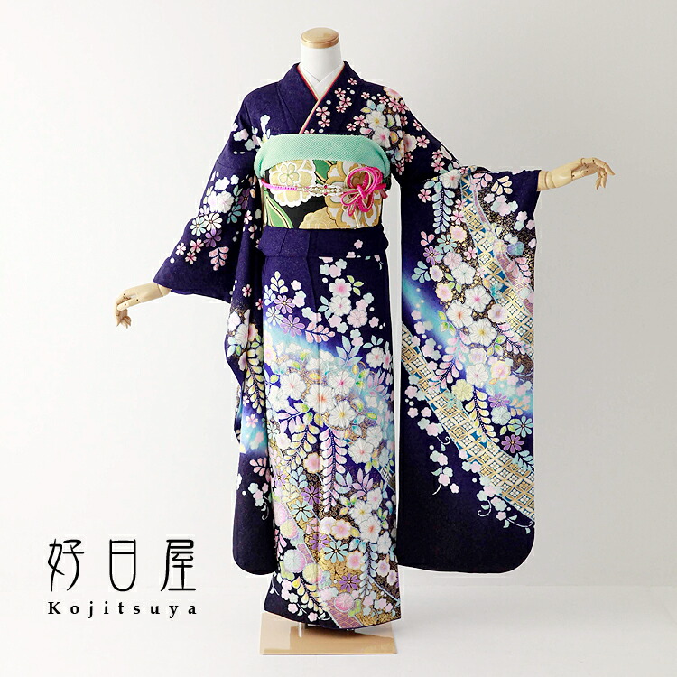 楽天市場】【レンタル】 振袖 フルセット 正絹 適応身長152〜167cm 紫 ...