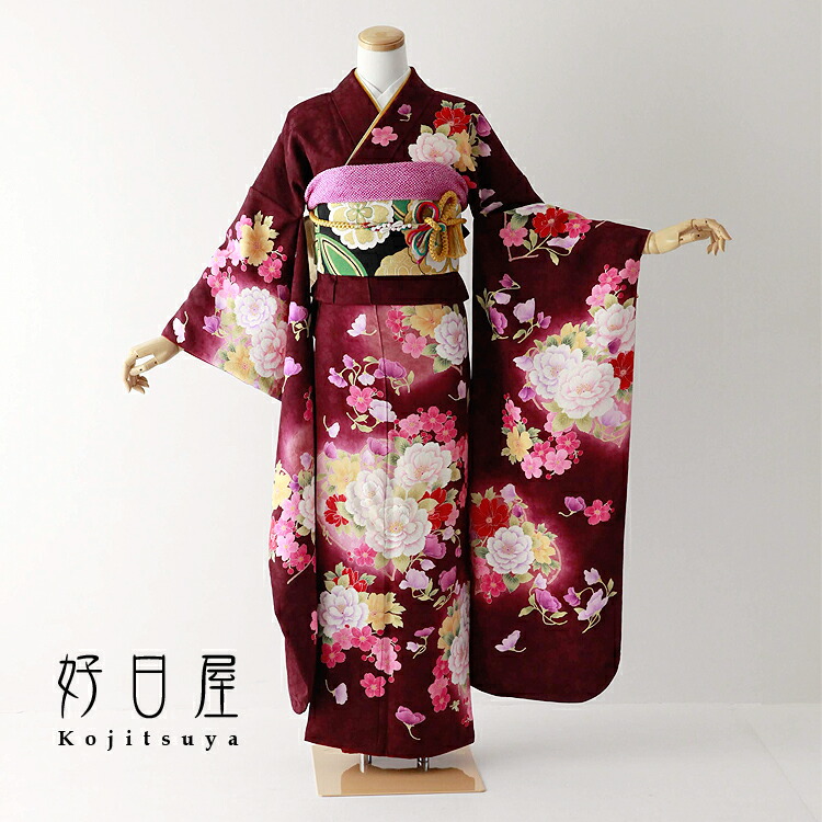振袖 身長157-172cm 赤　黒　ゴールド　薔薇　正絹 振袖 身長157-172cm 赤 黒 ゴールド 薔薇 正絹