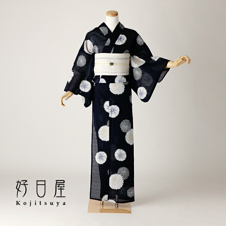 浴衣 夢工房 身長151-166cm 黒　白　綿 楽天市場】夢工房 浴衣 ゆかたセット お仕立て済み 夢工房 浴衣