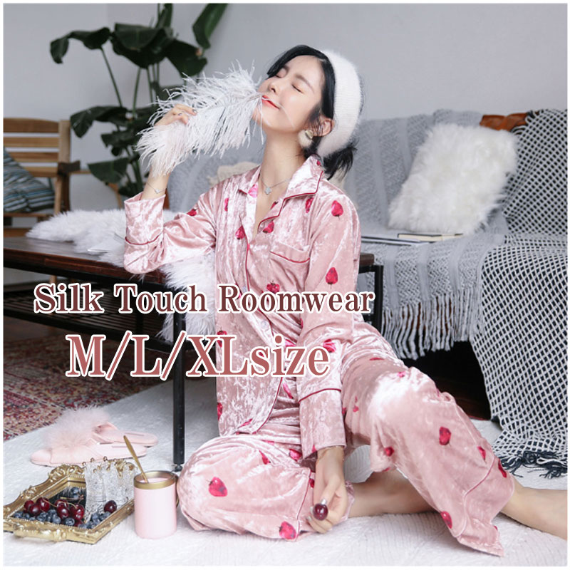 パジャマ ルームウェア 上下セット ナイトウェア 部屋着 前開き 女子 レディース ベロア 可愛い かわいい いちご イチゴ 苺 柄 ネグリジェ 秋冬 Crunchusers Com