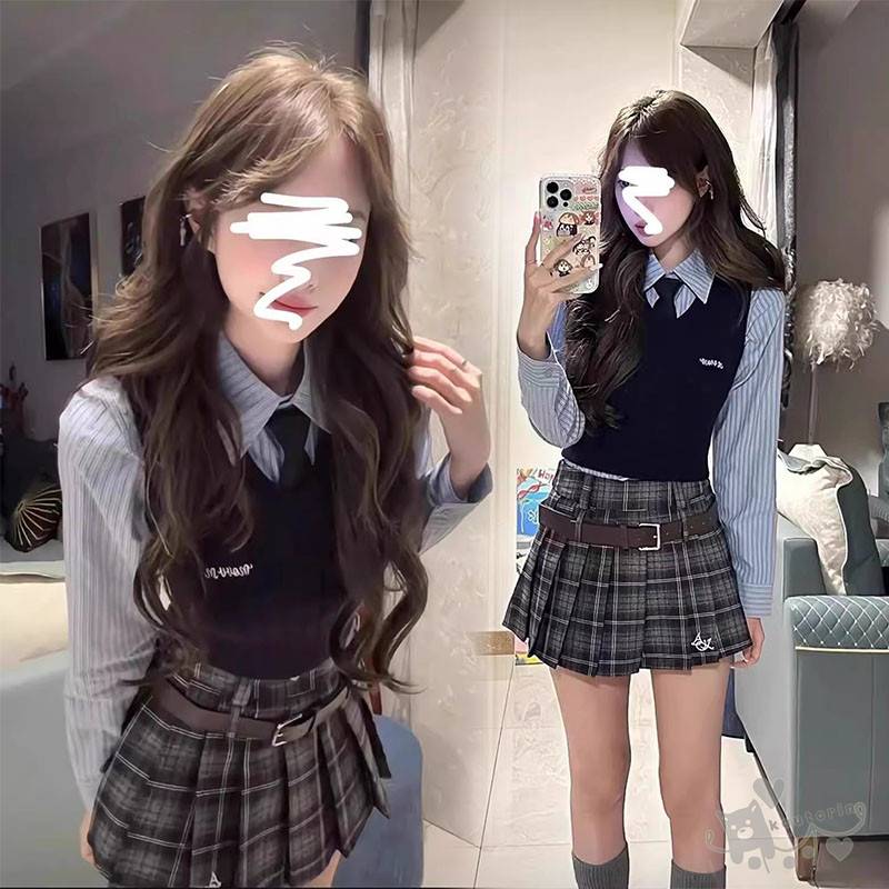 スーツ 卒業式 女の子 韓国 制服 高校生 入学式 韓国 子供スーツ レディース フォーマルスーツ ストラップ柄 シャツ ネクタイ ニットベスト スカート ピアノ 発表会 スーツ 卒服 子供服 入学式 洋服 JK制服 小学校 中学生 卒業式 XS S M L 送料無料