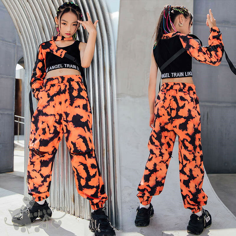 キッズ ダンス衣装 セットアップ へそ出し服 ヒップホップ 黒タンクトップ 迷彩柄 スリーブ パンツ へそ出し 女の子 ガールズ Hiphop ヒップホップ 舞台服 ステージ衣装 練習着 演出服 応援団 120 170cm 送料無料 Factor100 Co Il