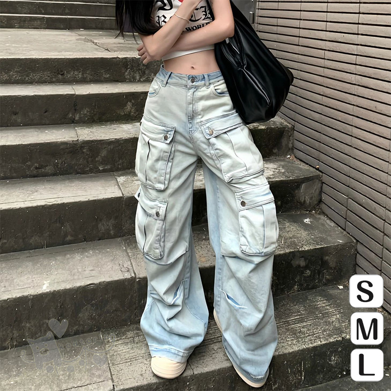 楽天市場】レデイース デニムパンツ ロング丈 デニム カーゴ