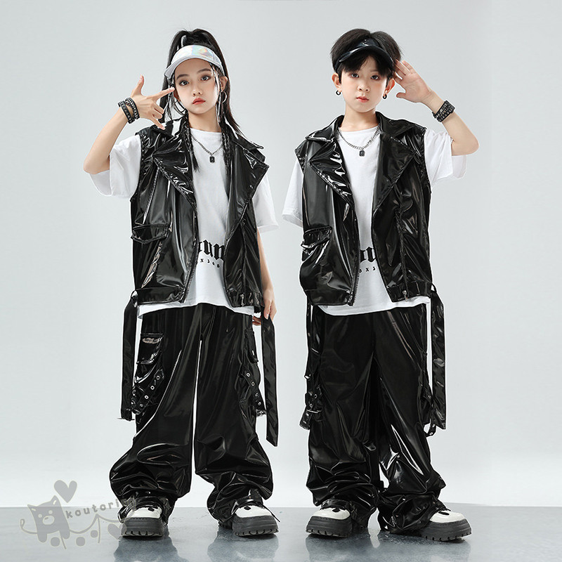 アイドル衣装　キッス 黒　（1） 90〜110 楽天市場】黒 ベスト レザー 上下セット ダンス衣装 アイドル風