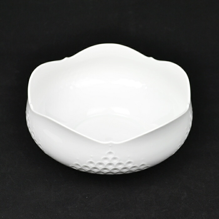 【美品】Meissen マイセン ホワイトレリーフ ボウル 丸鉢 21cm 【中古】b-2502