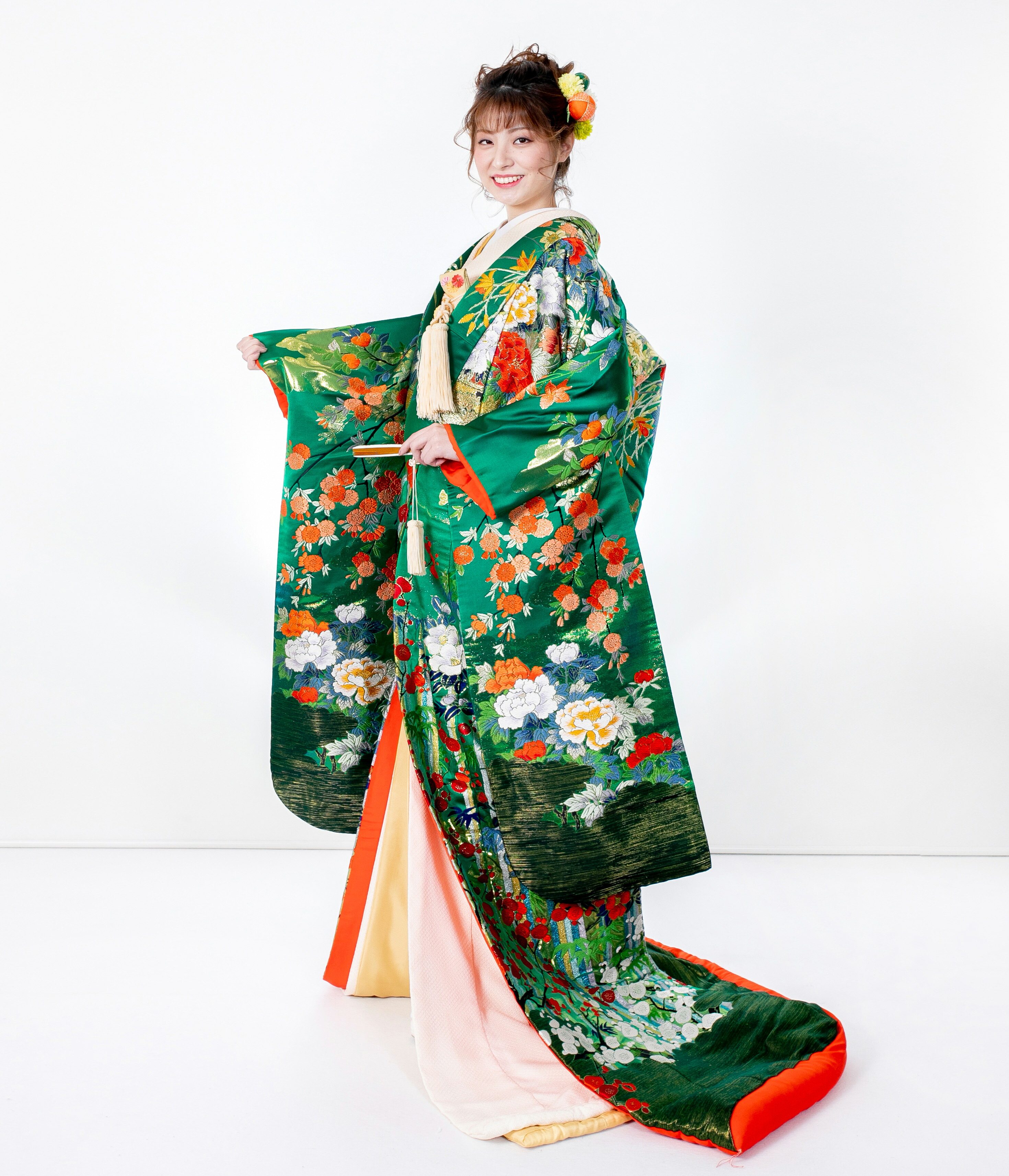 色打掛 レンタル 打掛 iro053 緑 グリーン 赤 レッド フルセット 和装 和婚 前撮り 花嫁衣装 花嫁衣装セット 婚礼衣装 婚礼 ウェディング 高級 貸衣装 衣装レンタル 送料無料 前撮り 写真撮り 神社婚 お色直し【平安四季花爛漫】|レンタル衣装 YUI婚ブライダル