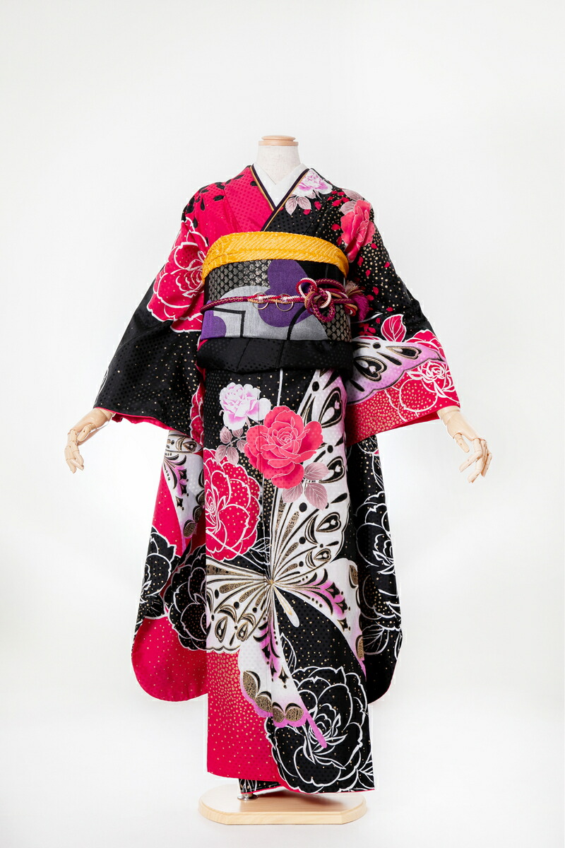 注目ブランドのギフト レンタル アゲハ蝶に薔薇 着物セット Www Williamssound Com