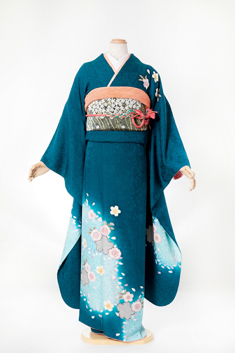 振袖 レンタル 成人式 sfuri006 青緑色に桜 青 ブルー 緑 グリーン 白 ホワイトピンク 振り袖 ふりそで furisode 振袖セット フルセット 往復送料無料 結婚式 披露宴 卒業式 結納 和服 着物 kimono 貸衣装