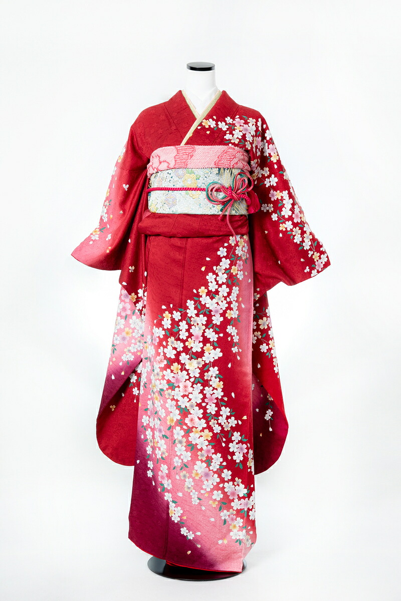 振袖 レンタル furi018 赤地桜満開 赤 レッド ピンク 白 ホワイト 振り袖 ふりそで furisode 振袖セット フルセット 往復送料無料 結婚式 披露宴 卒業式 結納 和服 着物 kimono 貸衣装 お呼ばれ パーティ 【2月～11月レンタル】