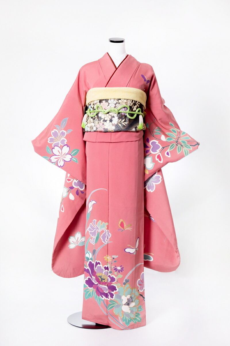 振袖 賃借 成年者式 sfuri041 サクラ色名取り草に蝶 サクラ色 振り袖 ふりそで furisode 振袖仕掛ける フルセット 往復貨物輸送無料 華燭の典 交歓会 卒式 結納 着物 御召しもの kimono 貸御召しもの