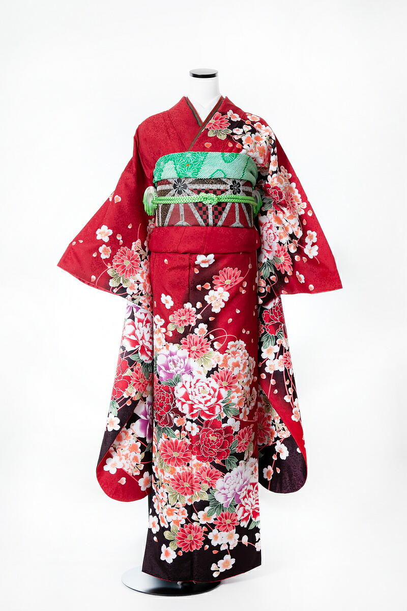 振袖 レンタル furi048 赤地花盛り 赤 レッド 白 ホワイト 振り袖 ふりそで furisode 振袖セット フルセット 往復送料無料 結婚式 披露宴 卒業式 結納 和服 着物 kimono 貸衣装 お呼ばれ パーティ 【2月～11月レンタル】