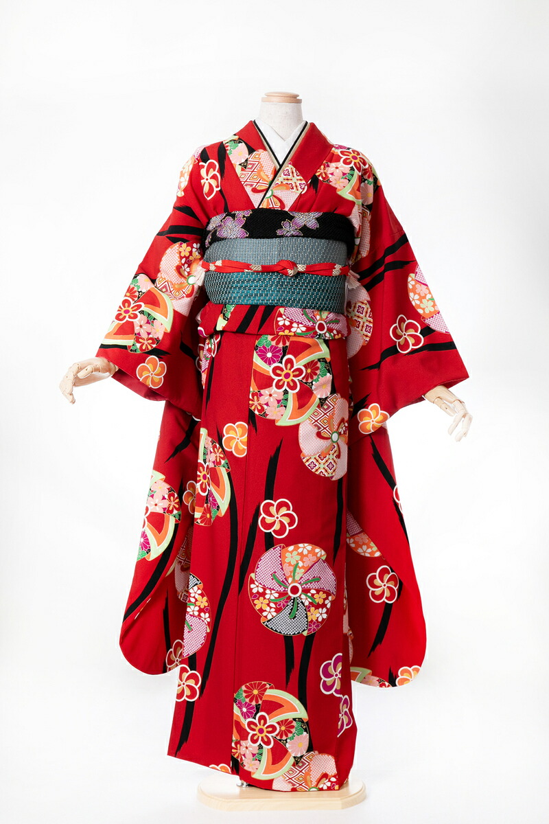 振袖 レンタル 成人式 sfuri061 赤地古典梅手毬 赤 レッド 黒 ブラック 振り袖 ふりそで furisode 振袖セット フルセット 往復送料無料 結婚式 披露宴 卒業式 結納 和服 着物 kimono 貸衣装