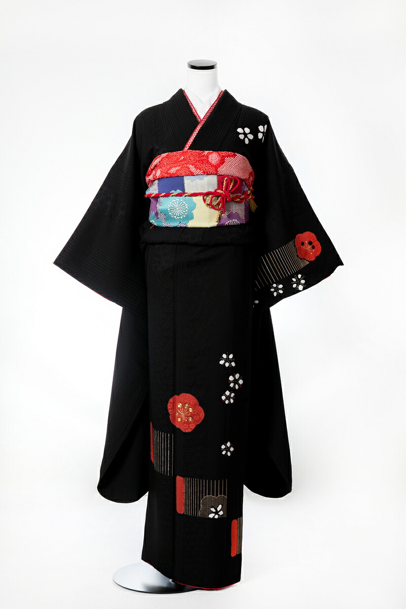振袖 レンタル furi062 黒地に紅梅 黒 ブラック 赤 レッド 振り袖 ふりそで furisode 振袖セット フルセット 往復送料無料 結婚式 披露宴 卒業式 結納 和服 着物 kimono 貸衣装 お呼ばれ パーティ 【成人式】