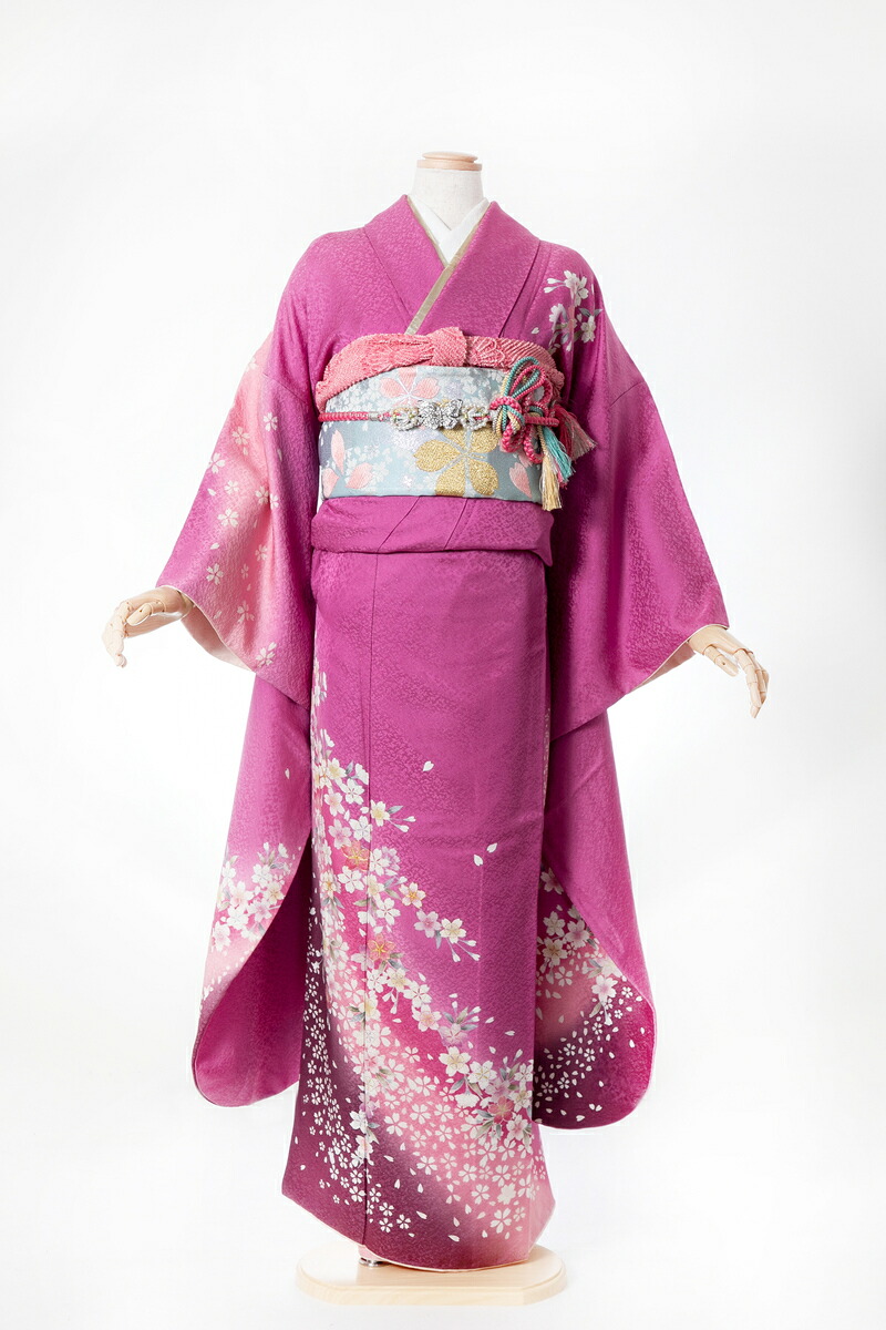 振袖 レンタル 成人式 sfuri063 ピンク地に桜ふぶき ピンク 紫 パープル 振り袖 ふりそで furisode 振袖セット フルセット 往復送料無料 結婚式 披露宴 卒業式 結納 和服 着物 kimono 貸衣装