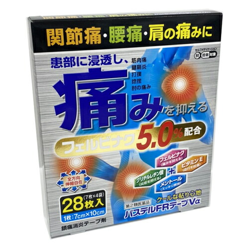 楽天市場 第2類医薬品 お買得フェルビナク貼り薬 冷感 パステルｆｒテープｖa 28枚 7枚4袋 7cm 10cm フェルビナク を0 5 配合 ヘルスケア コヤマ