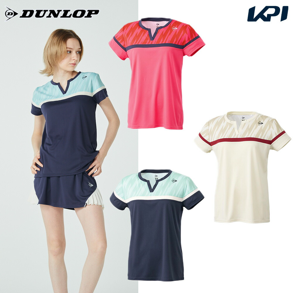 【2024秋冬】ダンロップテニスウェア半袖トップスとスカートセット 白/黒 DUNLOP ダンロップ テニスウェア ユニセックス ゲームシャツ DAP