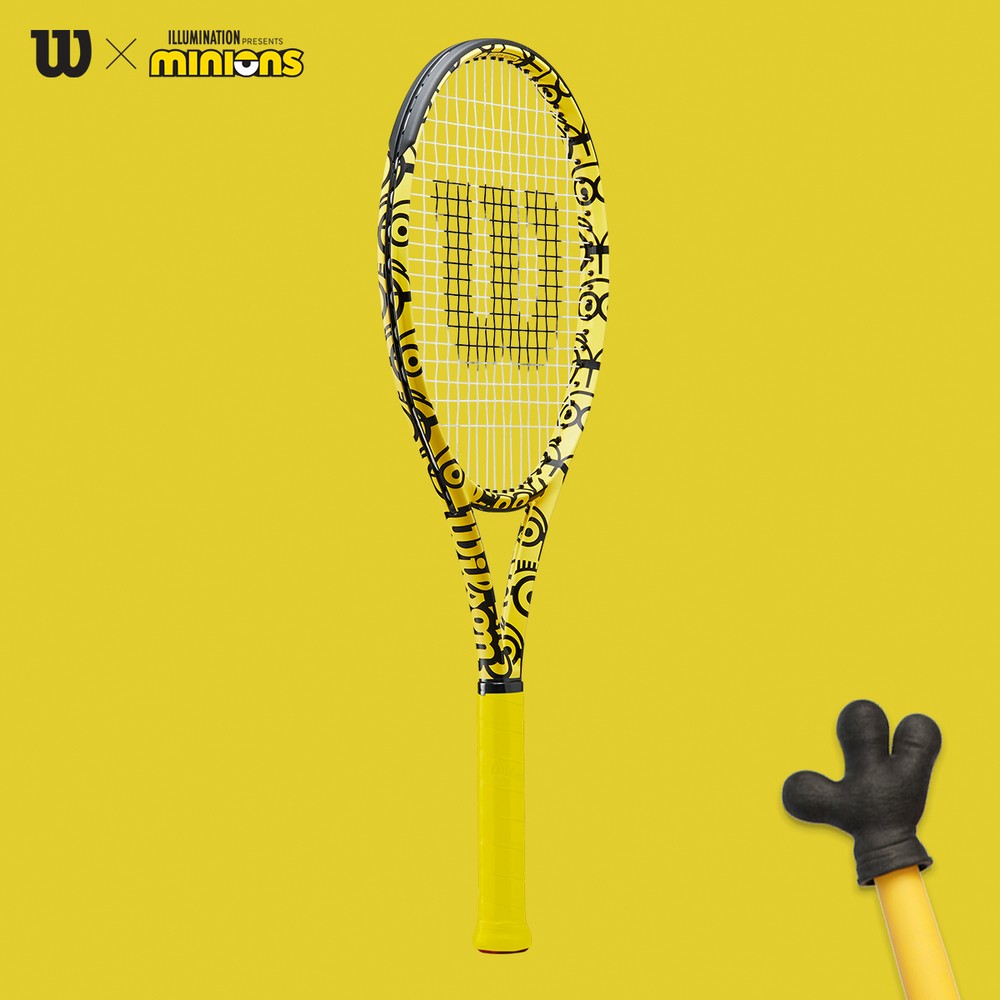 ウイルソン ミニオンズコラボ 100 送料無料 硬式テニスラケット Wilson ウイルソン Minions Wruスポーツ アウトドア Ultra ガット張り無料 ウイルソン 100 Wru Kpi24 ミニオンズ ウルトラ100