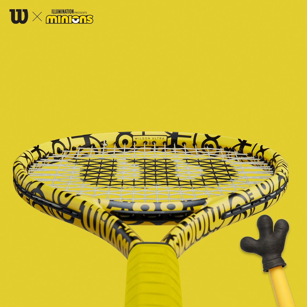 ウイルソン ミニオンズコラボ 100 送料無料 硬式テニスラケット Wilson ウイルソン Minions Wruスポーツ アウトドア Ultra ガット張り無料 ウイルソン 100 Wru Kpi24 ミニオンズ ウルトラ100