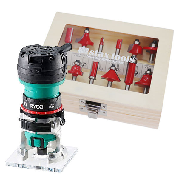 stax tools トリマーワークビット 6粍 12本入 + RYOBI (京セラ) 陰電子トリマー TRE-60V (2点仕掛ける)  大工仕事 調度品 生み出すこと DIY/trimmer work bit/TRIMMER WORK BIT
