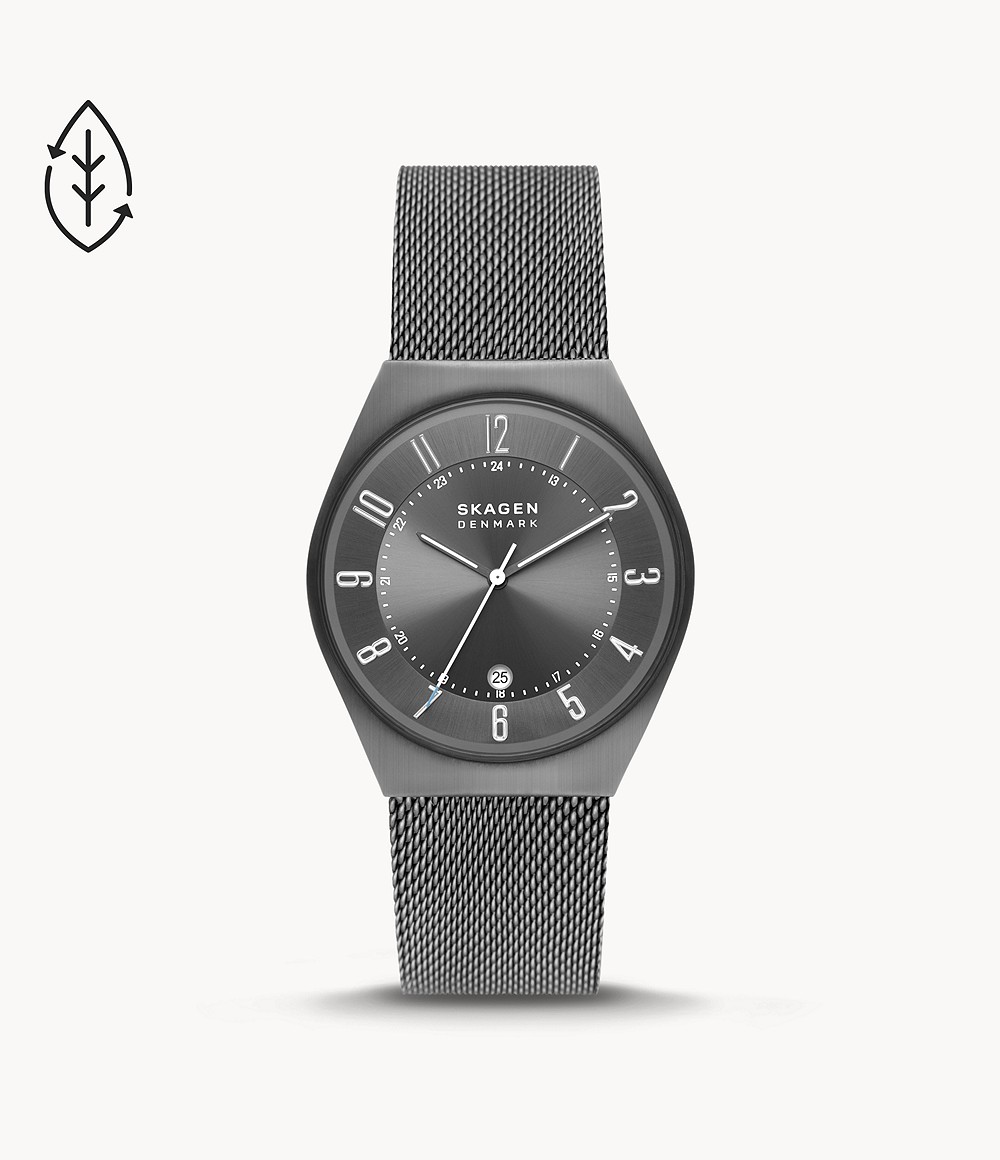 スカーゲン SKAGEN GRENEN 三針デイト チャコールステンレススチール メッシュ サステナブル素材 37mm SKW6815