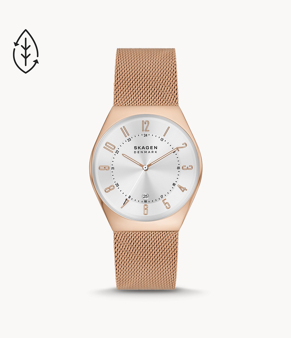 スカーゲン SKAGEN Grenen Grenen 三針日付 ローズゴールドトーンステンレススチール メッシュ サステナブル素材 37mm SKW6818