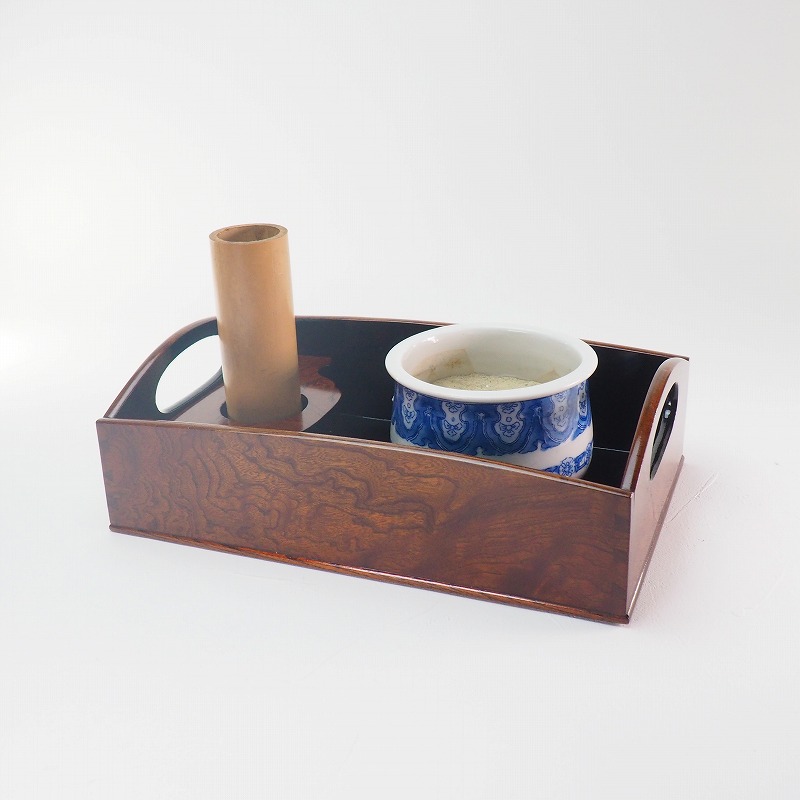 煙草盆 火入れ 灰吹　0162<br>伊万里 染付 印判 欅 竹<br>茶道 煎茶道 香道 茶道具  煙管<br>暮らしの古道具 【中古】<BR>JAPAN japanese antique vintage<BR>japanese antique smoking utensils