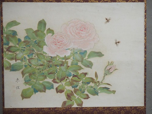 薔薇と蜂 東煌 0268日本画 掛軸 紙もの 額骨董 油彩画 画家 古民家 中古 Mozago Com