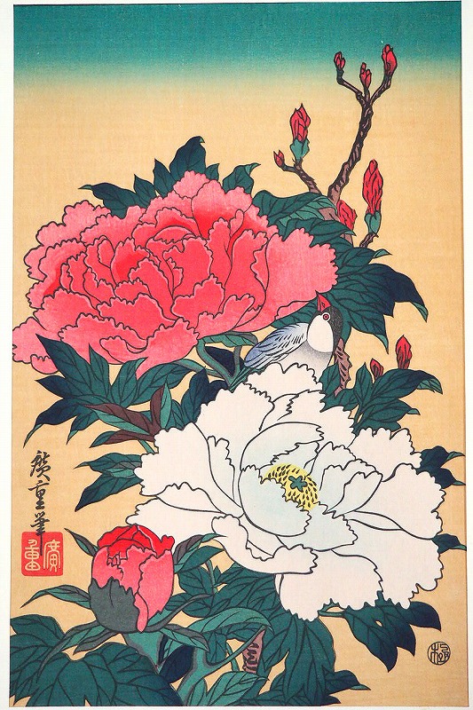 楽天市場】「長春花に黄鳥」 葛飾北斎 0002-7傳統芸術純木版手摺