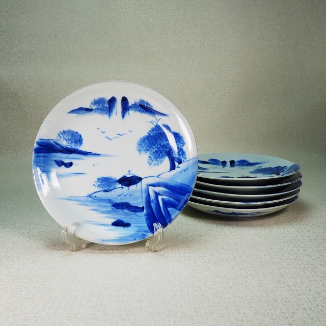 楽天市場】山水文様 船頭 鳥 七寸皿 0379江戸時代 伊万里 染付 手描き