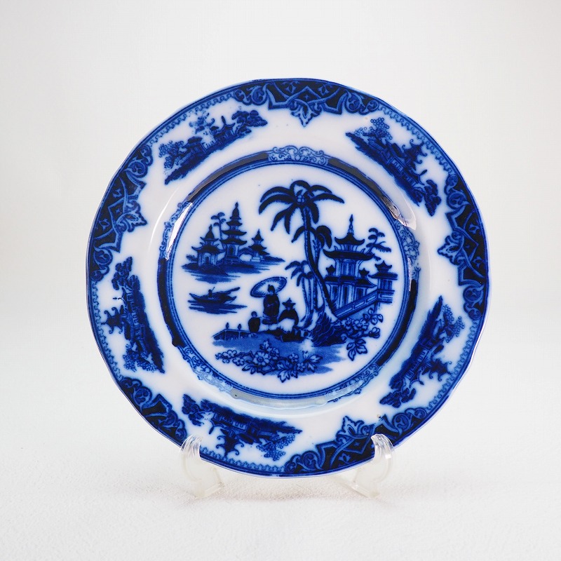 オランダ デルフト窯 ヤシの木風景図 6枚組  0380<BR>コバルト 印判<BR>プレート 食器 酒 酒器 <br>骨董 アンティーク【中古】<BR>Netherlands japanese antique vintage tableware porcelain china <BR>dish valuables