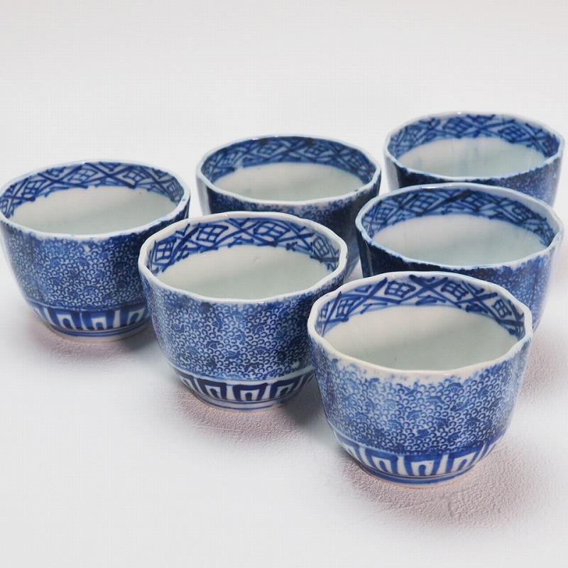 楽天市場】微塵文様そば猪口 6客組 0265伊万里染付 手描き 明治瀬戸物