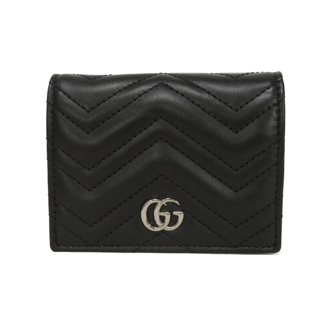 グッチ GUCCI 二つ折り紙入れ ダブルG ミニ ウォレット 付け届け シェブロン キルティング 編み目 GGマーモント 黒いこと 466492 AAET8 1000 メンズ レディースサイフ お紙入れ 窈窕たる 飛び切り 窈窕たる 成年者 ブランド名【中古】
