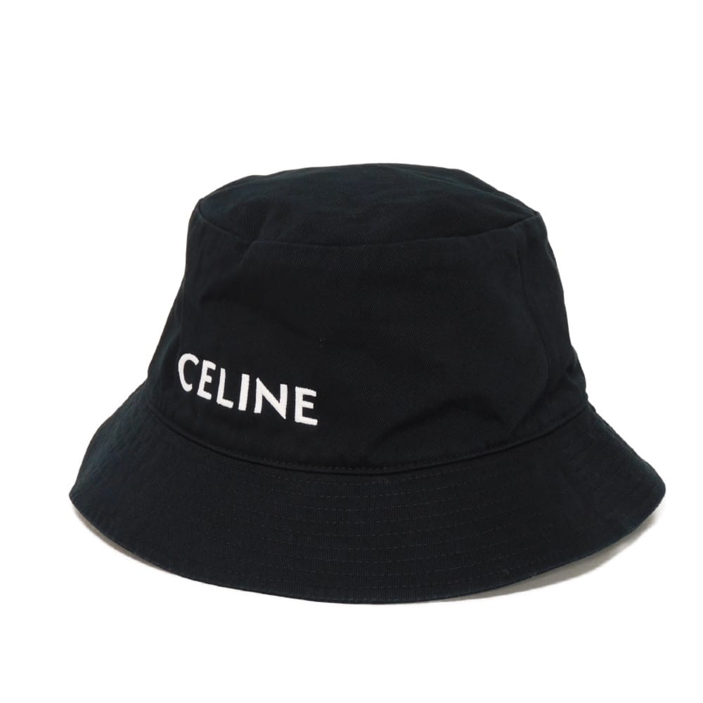 セリーヌ CELINE 帽子 ロゴ バケットハット 刺・墸 L 59cm ホワイト バイカラー 新ロゴ ギャバジンコットン ウルトラブラック 2AUO968P.38UB メンズ レディース エレガント 高級 上品 大人 ブランド【中古】