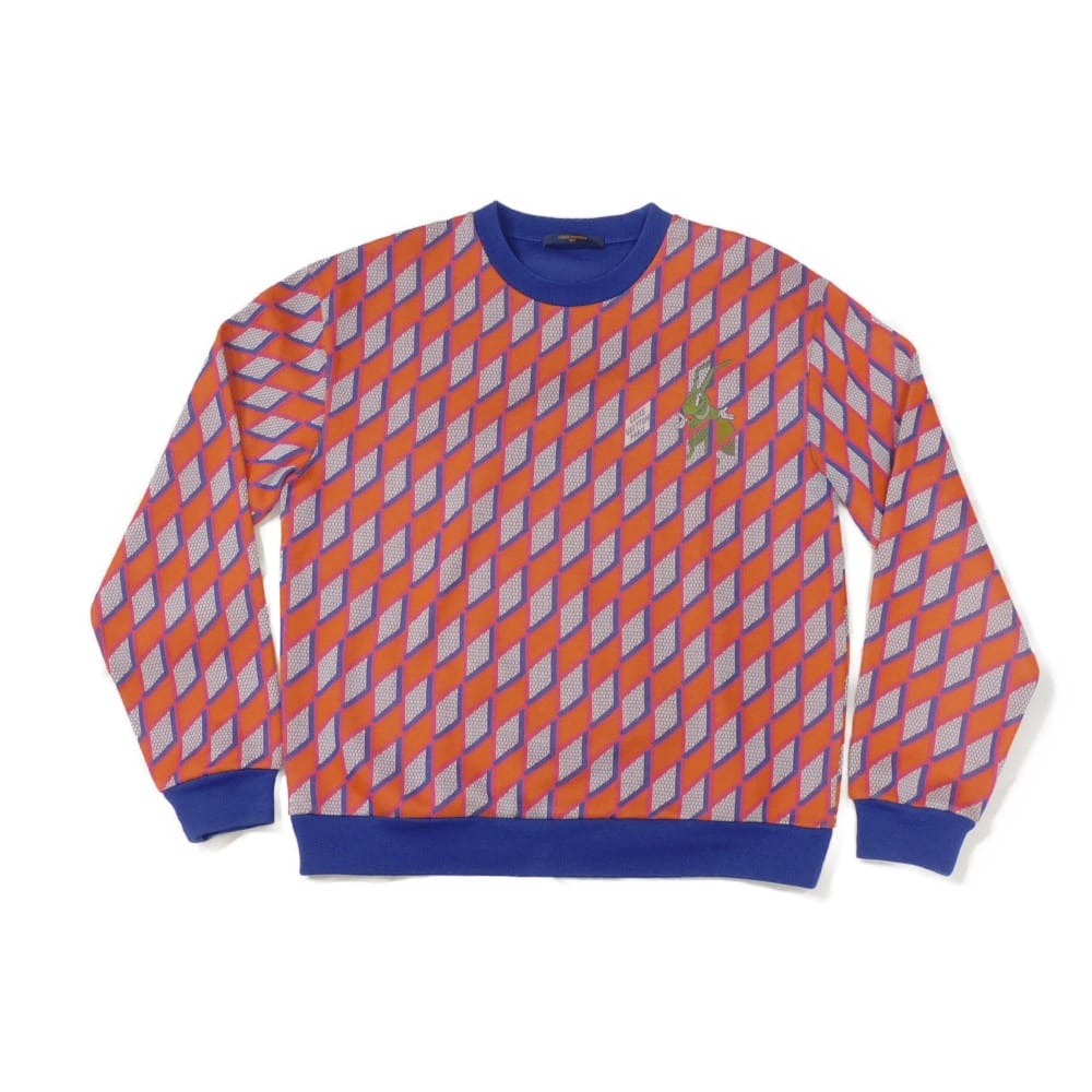 ルイ・ヴィトン LOUIS VUITTON ニット ダイヤモンド ダミエ スウェット L ヴァージルアブロー クルーネック マルチカラー 180/100 未使用 ロゴ オレンジ メンズ エレガント 高級 上品 大人 ブランド【中古】