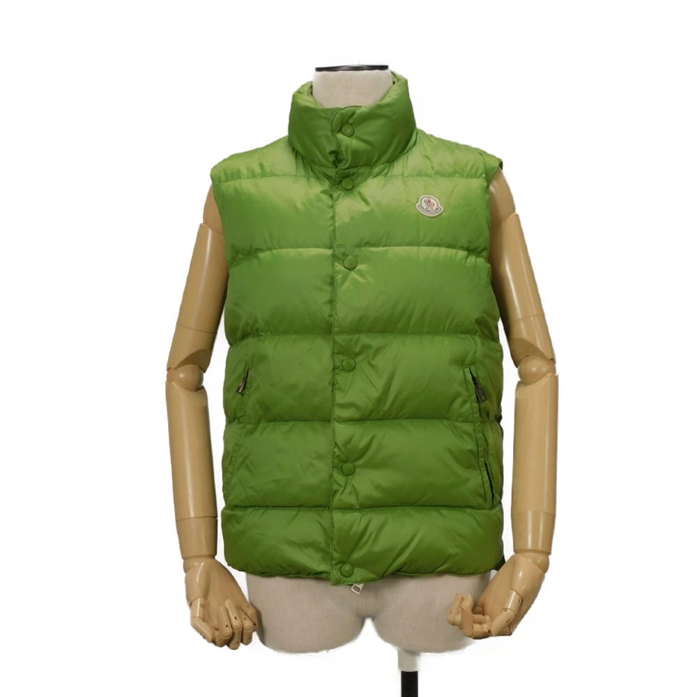 モンクレール MONCLER ダウンベスト ジード 0 ロゴ ワッペン ジレ ボタン ファスナー ペッパージャパン ナイロン ラトグリーン 43330 50 68959 メンズ エレガント 高級 上品 大人 ブランド【中古】