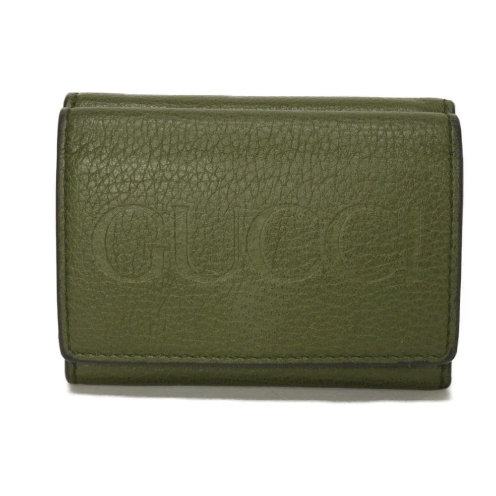 グッチ GUCCI 三つ折り札入れ ロゴタイプ エン元締め ミニ ウォレット 子ウシ カーキ 金入れ 歌留多 コインケース フォレストグリーン 736151 0E8IG 3352 メンズ レディースサイフ お金入れ 窈窕たる 御前上等 窈窕たる 成年者 ブランド名【中古】 レディース財布-財布・ケース-バッグ・小物・ブランド雑貨