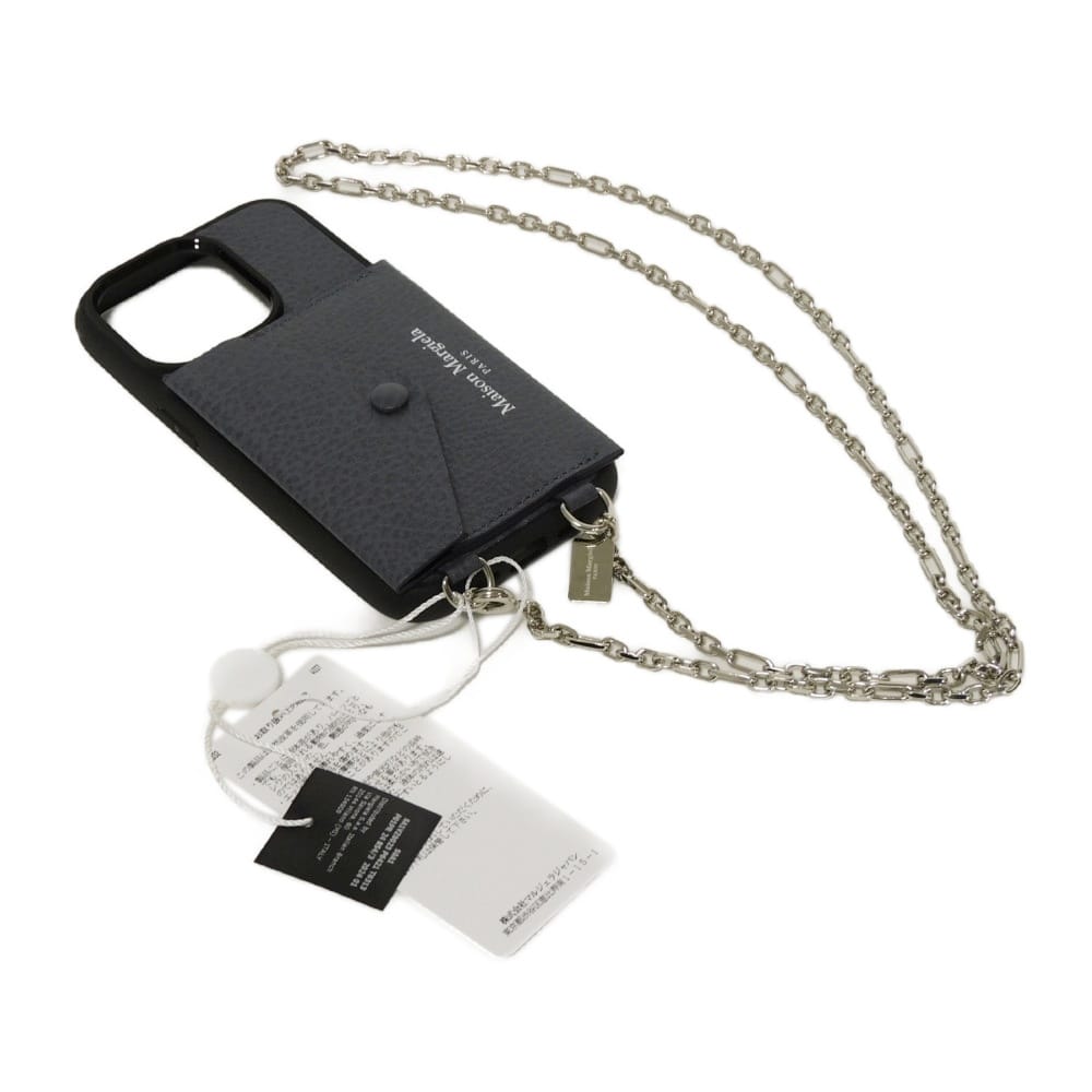 メゾンマルジェラ Maison Margiela スマホケース iPhone 14Pro 入れもの 禾穀類 子ウシ チェーンストラップ 未当て嵌める ロゴタイプ 薄墨色 SA1VZ0023 P6421 T6313 メンズ レディース 窈窕たる 飛び切り 窈窕たる 成年者 ブランド名【中古】